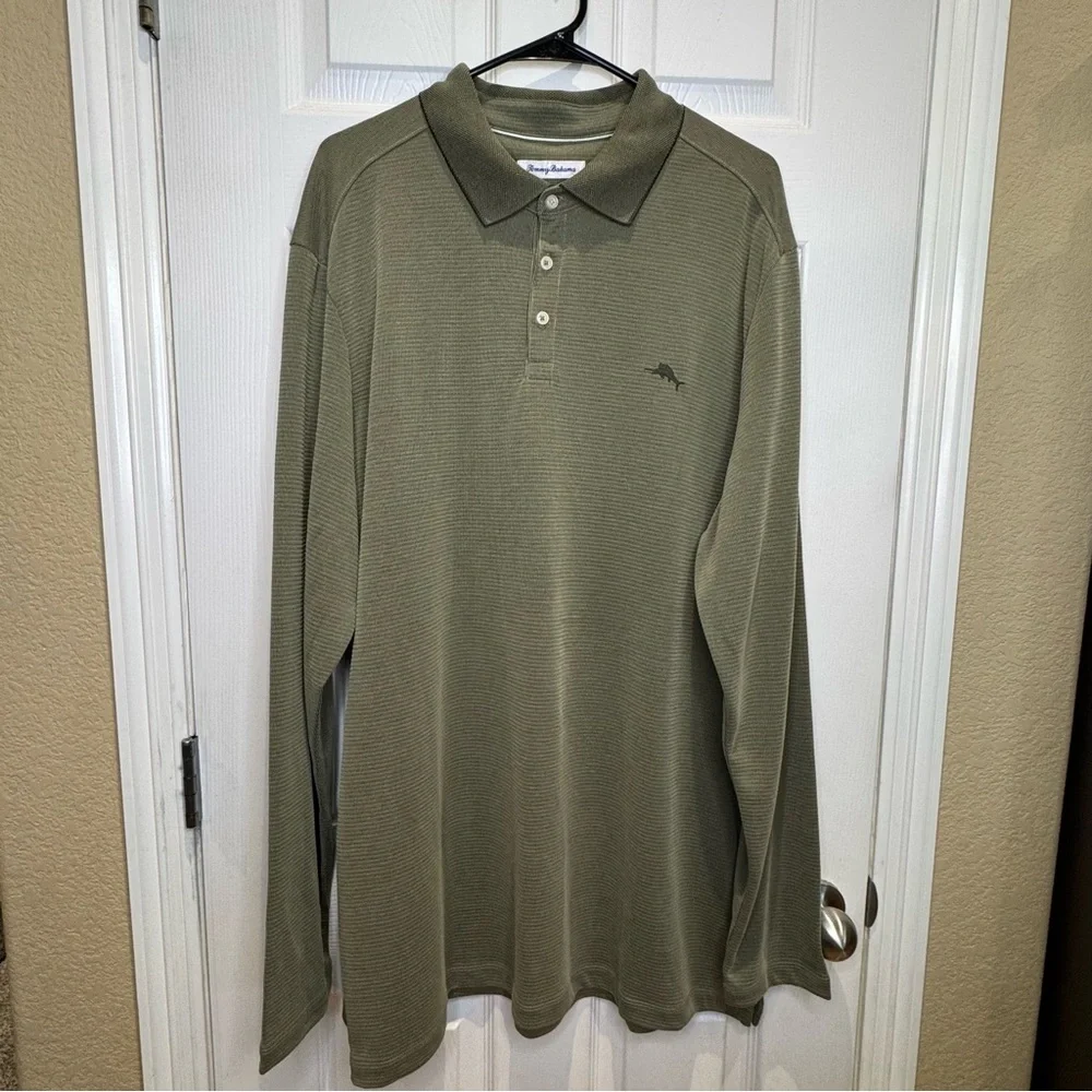 Tommy Bahama Island Zone Men's XXLT Long Sleeve Polo Green - Picture 2 of 7